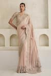 Buy_Pankaj & Nidhi_Rose Gold Silk, Georgette Embroidery, Applique, Mystic Vale Saree With Blouse _at_Aza_Fashions
