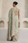 Shop_Pankaj & Nidhi_Green Silk, Georgette Embroidery V-neck Emerald Tide Elegance Saree With Blouse _at_Aza_Fashions
