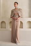 Buy_Pankaj & Nidhi_Rose Gold Tulle, Lurex The Gilded Reverie Pre-draped Saree Set With Cape _at_Aza_Fashions