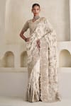 Buy_Pankaj & Nidhi_Ivory Silk, Georgette Embroidery Eternal Gleam Embellished Saree With Blouse _at_Aza_Fashions