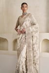 Pankaj & Nidhi_Ivory Silk, Georgette Embroidery Eternal Gleam Embellished Saree With Blouse _Online_at_Aza_Fashions