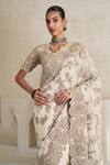 Buy_Pankaj & Nidhi_Ivory Silk, Georgette Embroidery Eternal Gleam Embellished Saree With Blouse _Online_at_Aza_Fashions