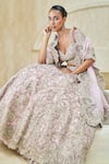 Buy_Pankaj & Nidhi_Pink Tulle, Silk Organza Embroidery, Mantis Warbler Hand Embellished Lehenga Set _Online_at_Aza_Fashions