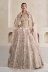 Buy_Pankaj & Nidhi_Pink Tulle, Silk Organza Embroidery, Jardin Galah Embellished Corset Lehenga Set _at_Aza_Fashions