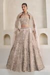 Buy_Pankaj & Nidhi_Pink Tulle, Silk Organza Embroidery, Jardin Galah Embellished Corset Lehenga Set _Online_at_Aza_Fashions