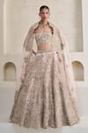 Shop_Pankaj & Nidhi_Pink Tulle, Silk Organza Embroidery, Jardin Galah Embellished Corset Lehenga Set _at_Aza_Fashions
