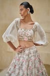 Pankaj & Nidhi_Ivory Silk Organza Embroidery, Liatris Alba Embellished Lehenga And Blouse Set _Online_at_Aza_Fashions