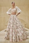 Buy_Pankaj & Nidhi_Ivory Silk Organza Embroidery, Liatris Alba Embellished Lehenga And Blouse Set _at_Aza_Fashions