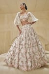 Shop_Pankaj & Nidhi_Ivory Silk Organza Embroidery, Liatris Alba Embellished Lehenga And Blouse Set _Online_at_Aza_Fashions