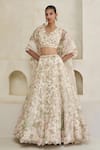 Buy_Pankaj & Nidhi_Ivory Tulle, Silk Organza Myrtle Blooming Hand Embellished Lehenga Set _at_Aza_Fashions