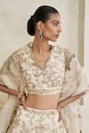 Buy_Pankaj & Nidhi_Ivory Tulle, Silk Organza Myrtle Blooming Hand Embellished Lehenga Set _Online_at_Aza_Fashions