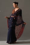 Buy_Medha_Blue Silk Organza, Cotton Mirrors, Embroidery V-neck Jharoka Saree With Blouse 