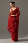 Buy_Medha_Red Chiffon, Cotton Embroidery, Mirrors, Beads Ruby Hand Saree With Blouse 