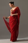 Shop_Medha_Red Chiffon, Cotton Embroidery, Mirrors, Beads Ruby Hand Saree With Blouse 
