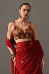 Shop_Medha_Red Chiffon, Cotton Embroidery, Mirrors, Beads Ruby Hand Saree With Blouse _Online