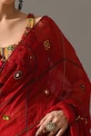 Medha_Red Chiffon, Cotton Embroidery, Mirrors, Beads Ruby Hand Saree With Blouse 