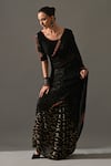 Medha_Black Georgette Embroidery Round Neck Textured Cocktail Saree With Blouse _Online_at_Aza_Fashions