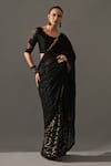 Buy_Medha_Black Georgette Embroidery Round Neck Textured Cocktail Saree With Blouse _at_Aza_Fashions