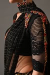 Medha_Black Georgette Embroidery Round Neck Textured Cocktail Saree With Blouse _at_Aza_Fashions