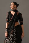 Buy_Medha_Black Georgette Embroidery Round Neck Textured Cocktail Saree With Blouse 