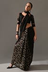 Shop_Medha_Black Georgette Embroidery Round Neck Textured Cocktail Saree With Blouse _at_Aza_Fashions