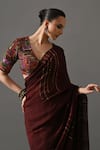 Buy_Medha_Brown Chiffon, Silk Organza, Brocade Metallic Thread, Cola Saree With Blouse _Online_at_Aza_Fashions