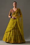 Buy_Medha_Yellow Silk Organza Embroidery, Patchwork, Mirrors, Tassels Aaina Lehenga Set _at_Aza_Fashions