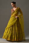 Medha_Yellow Silk Organza Embroidery, Patchwork, Mirrors, Tassels Aaina Lehenga Set _Online_at_Aza_Fashions