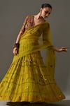 Medha_Yellow Silk Organza Embroidery, Patchwork, Mirrors, Tassels Aaina Lehenga Set _at_Aza_Fashions