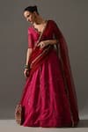 Shop_Medha_Pink , Organza Embroidery, Beads, Stones, Sharbat Placed Lehenga Set _Online_at_Aza_Fashions