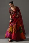 Buy_Medha_Red Brocade, Organza, Chiffon, Patchwork, Rani Patch Work Lehenga Set _at_Aza_Fashions