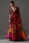 Medha_Red Brocade, Organza, Chiffon, Patchwork, Rani Patch Work Lehenga Set _Online_at_Aza_Fashions