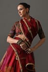 Medha_Red Brocade, Organza, Chiffon, Patchwork, Rani Patch Work Lehenga Set _at_Aza_Fashions