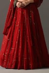 Medha_Red Cotton, Chiffon Embroidery, Sequins, Beads V-neck Gulab Hand Lehenga Set _Online_at_Aza_Fashions