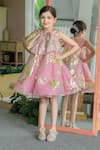Buy_Janyas Closet_Pink Organza, Silk, Net, Shantoon Bows, Foil Printing A-line Dress _at_Aza_Fashions