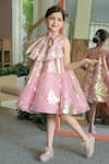 Janyas Closet_Pink Organza, Silk, Net, Shantoon Bows, Foil Printing A-line Dress _at_Aza_Fashions