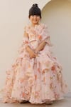 Buy_Janyas Closet_Peach Organza, Shantoon, Silk Ruffles Floral Pattern Lehenga Set _at_Aza_Fashions