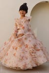 Shop_Janyas Closet_Peach Organza, Shantoon, Silk Ruffles Floral Pattern Lehenga Set _Online_at_Aza_Fashions