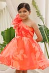 Buy_Janyas Closet_Orange Organza, Net, Silk Aria One-shoulder Floral Print Dress _Online_at_Aza_Fashions