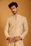 Buy_Siddartha Tytler_Gold Silk, Knit Zari, Crystals, Embroidery And Sherwani Set _Online_at_Aza_Fashions
