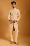 Buy_Siddartha Tytler_Gold Silk, Knit Zari, Crystals, Embroidery And Sherwani Set _at_Aza_Fashions