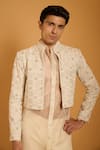 Buy_Siddartha Tytler_Ivory , Organza, Knit Embroidery, Floral And Honeycomb Work Jacket Set _Online_at_Aza_Fashions