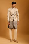 Buy_Siddartha Tytler_Ivory Silk, Chanderi Applique Zipper Sherwani Set _at_Aza_Fashions