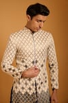 Shop_Siddartha Tytler_Ivory Silk, Chanderi Applique Zipper Sherwani Set _Online_at_Aza_Fashions