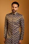 Shop Siddartha Tytler Charcoal Chanderi, Silk Chevron Pattern Sherwani Set Online at Aza Fashions Shop_Siddartha Tytler_Charcoal Chanderi, Silk Chevron Pattern Sherwani Set _Online_at_Aza_Fashions