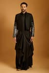 Buy_Siddartha Tytler_Black Polyester, Silk Gunmental Highlighted Sleeves Jacket _at_Aza_Fashions