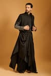Siddartha Tytler_Black Polyester, Silk Gunmental Highlighted Sleeves Jacket _Online_at_Aza_Fashions