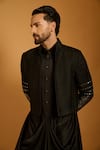 Siddartha Tytler_Black Lycra, Satin Draped Kurta Pyjama Set _Online_at_Aza_Fashions