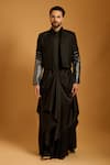 Buy_Siddartha Tytler_Black Lycra, Satin Draped Kurta Pyjama Set _at_Aza_Fashions