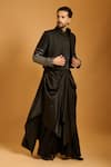 Buy_Siddartha Tytler_Black Lycra, Satin Draped Kurta Pyjama Set _Online_at_Aza_Fashions